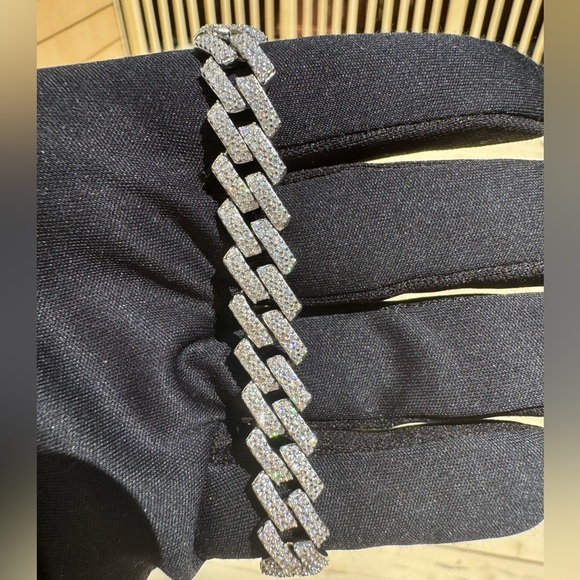 New Moissanite 10MM Cuban Link Bracelet, 18K White Gold Plated Sterling Silver - Picture 8 of 17